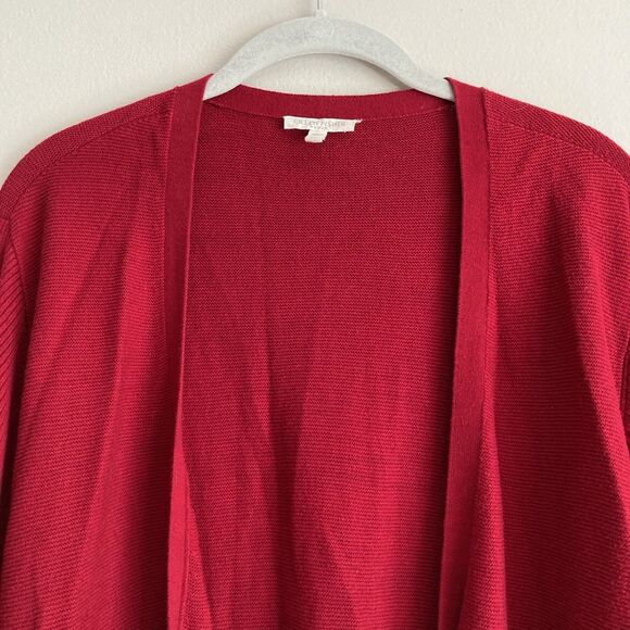 Eileen Fisher Sweater Womens 2X Organic Cotton Open Front Red Cardigan Staple - Picture 2 of 10